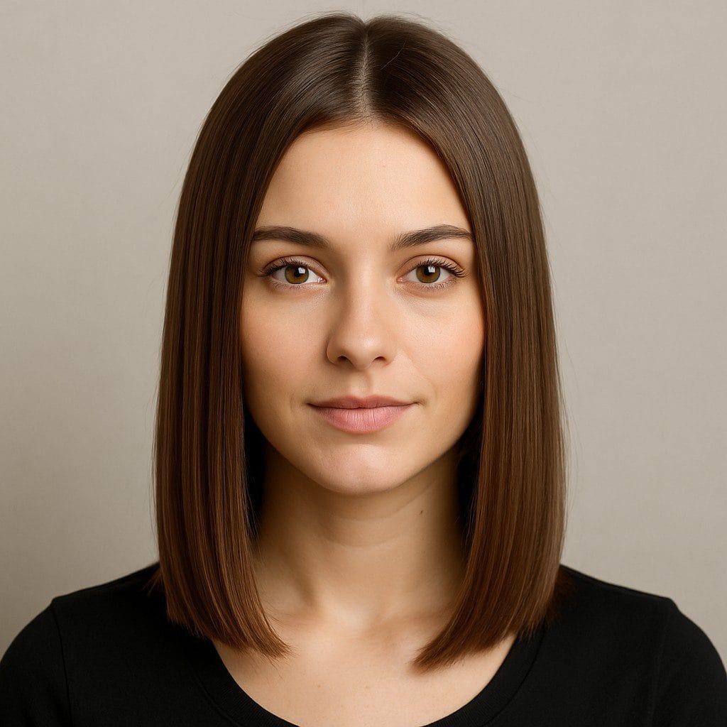 natural straight hair example with blunt layered bob"