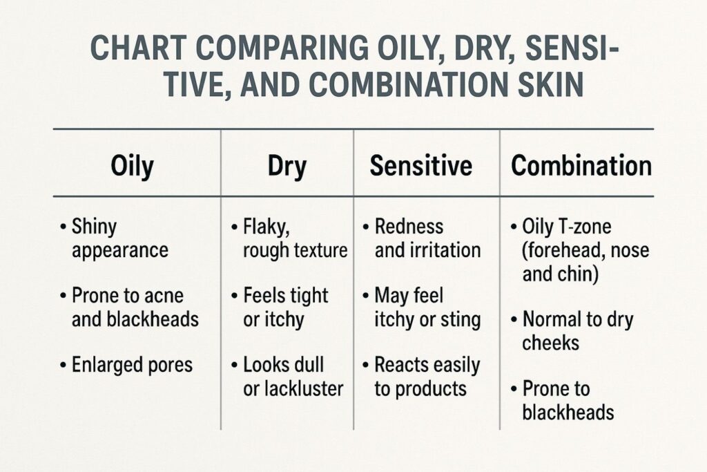 Chart comparing oily, dry, sensitive, and combination skin