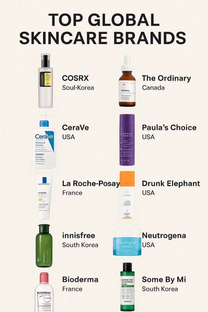 Global skincare brands like COSRX, The Ordinary, etc.