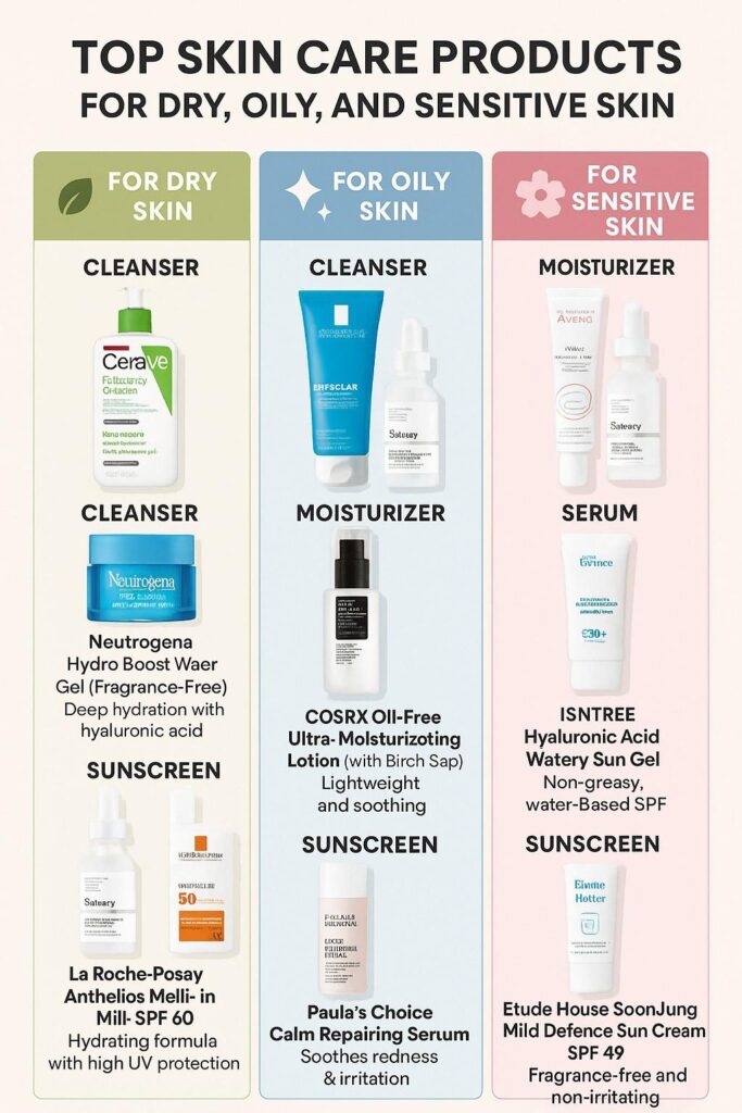 Top skin care products for dry, oily, and sensitive skin