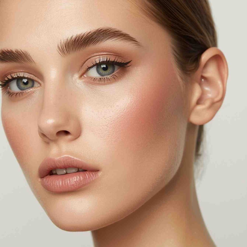 Natural makeup look with liquid blush