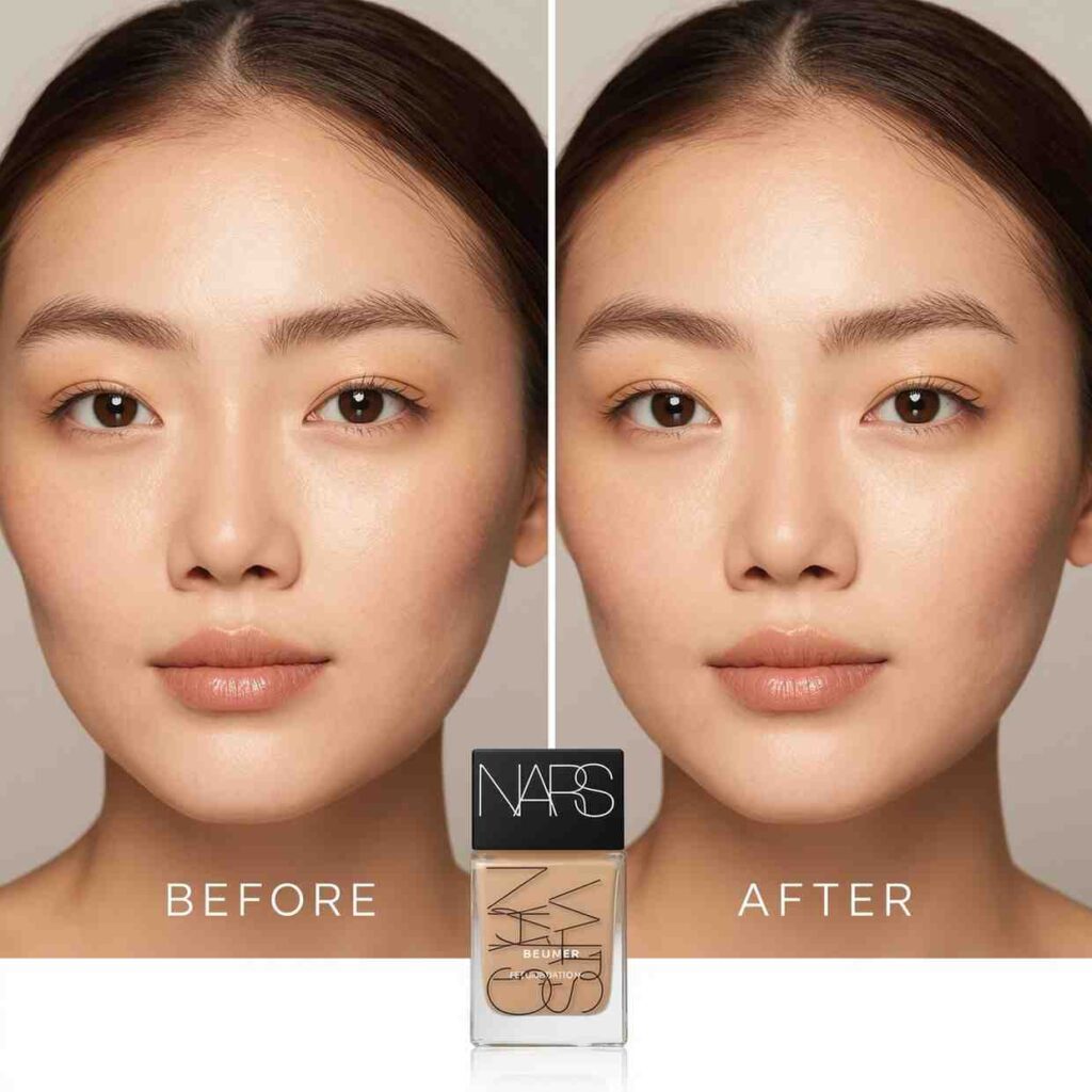 Before and after applying NARS foundation showing coverage.