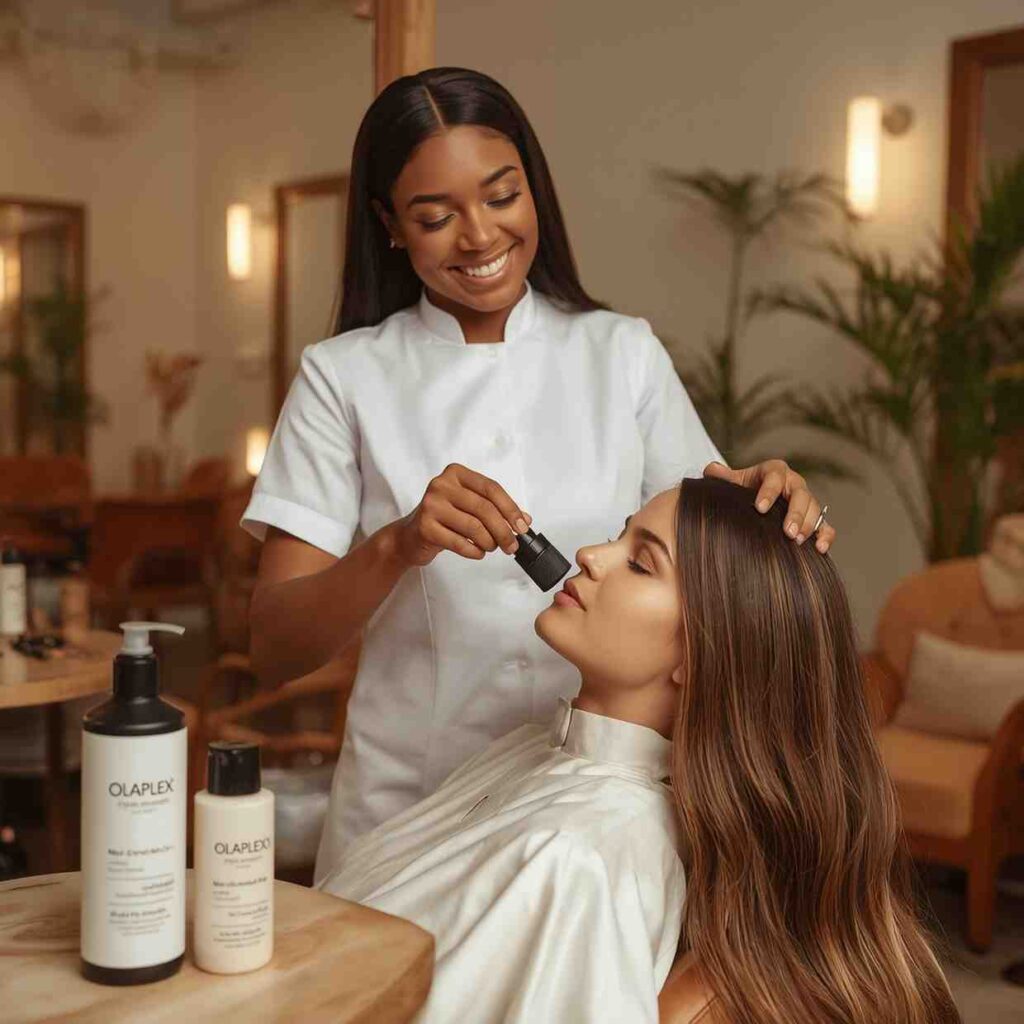 "Professional salon treatment with Olaplex