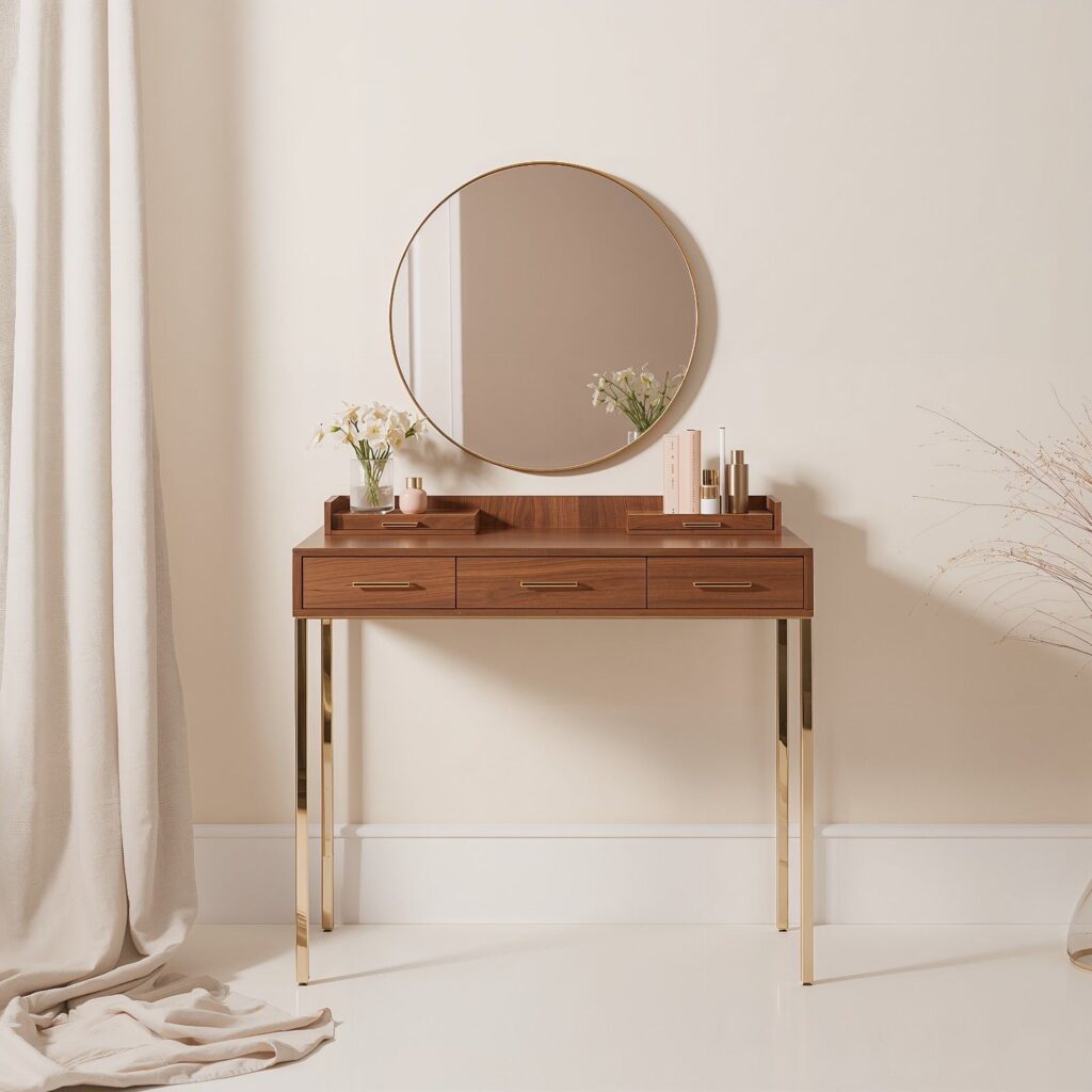 Compact makeup vanity table available online.”