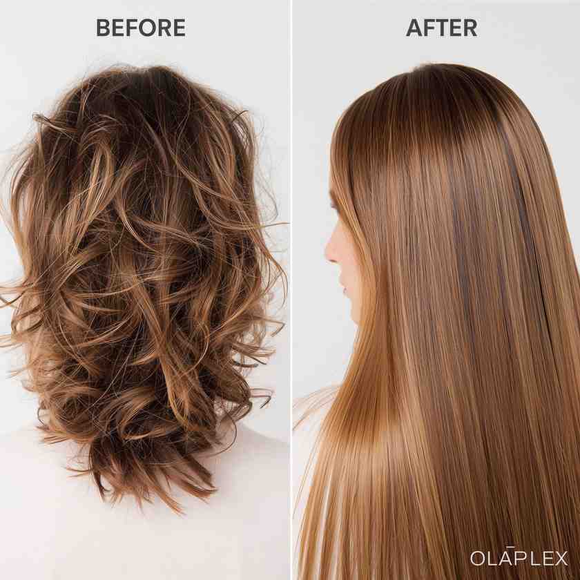 Before and after results of Olaplex bond repair