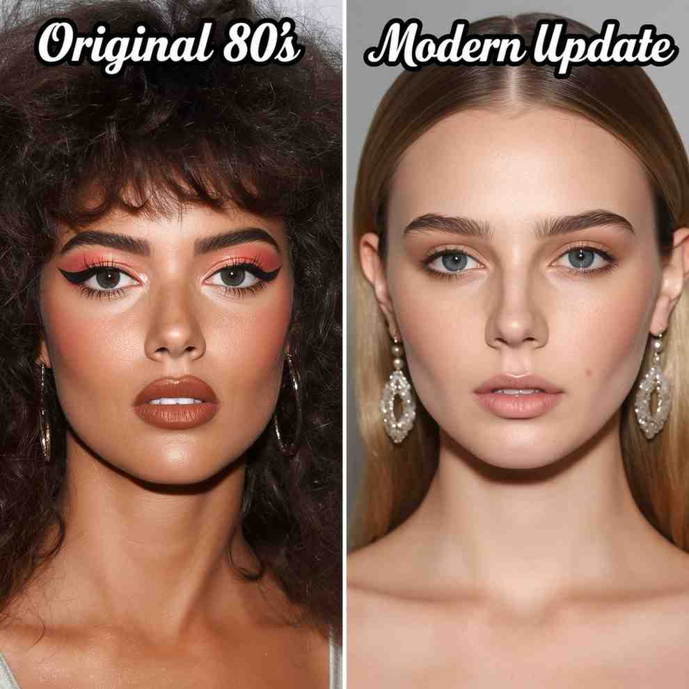 Comparison of original 80s makeup style and modern updated version side by side.”