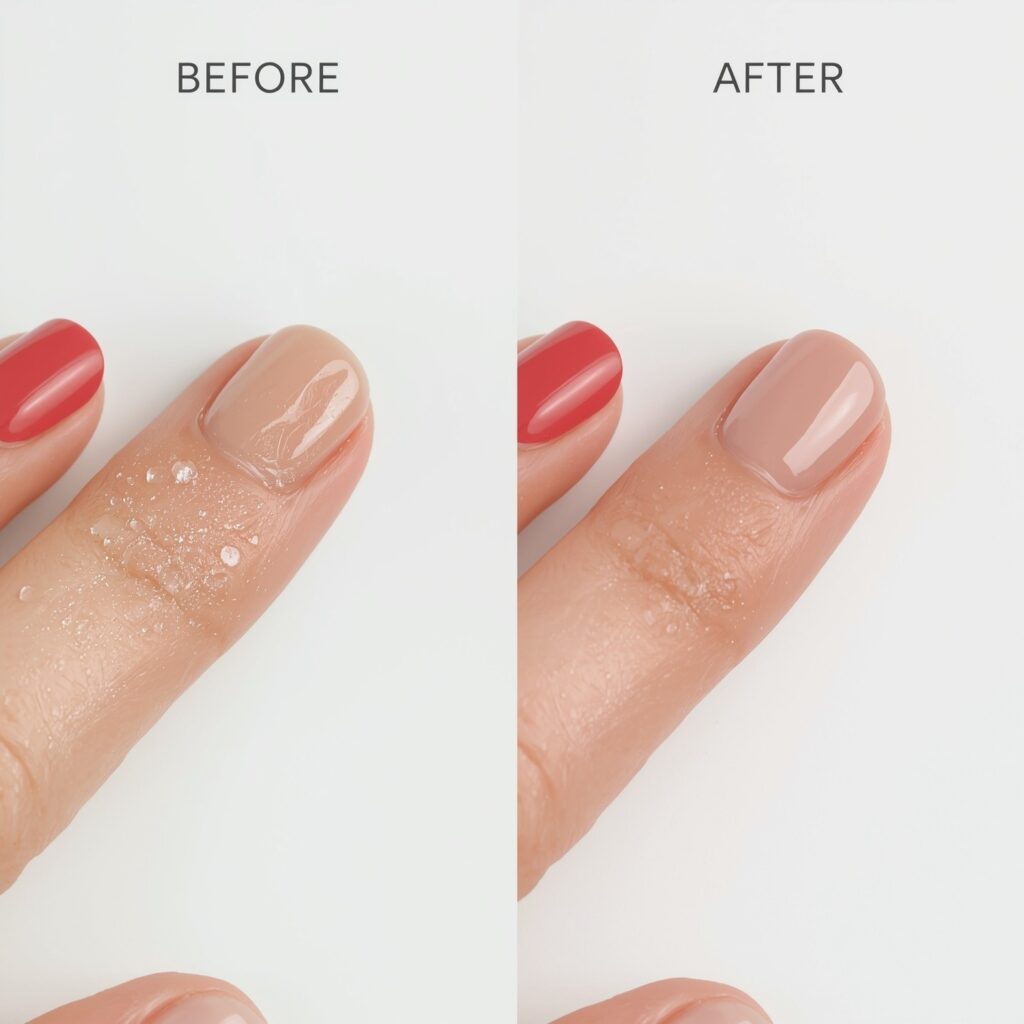 "Before and after gel polish removal comparison