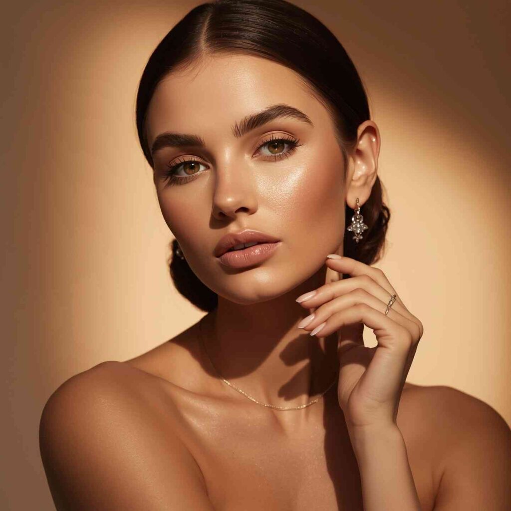 Model wearing NARS Natural Radiant Longwear Foundation for an evening look.