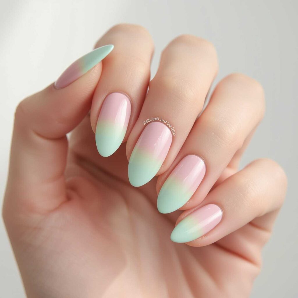 Pastel gradient nail art with smooth ombré transition