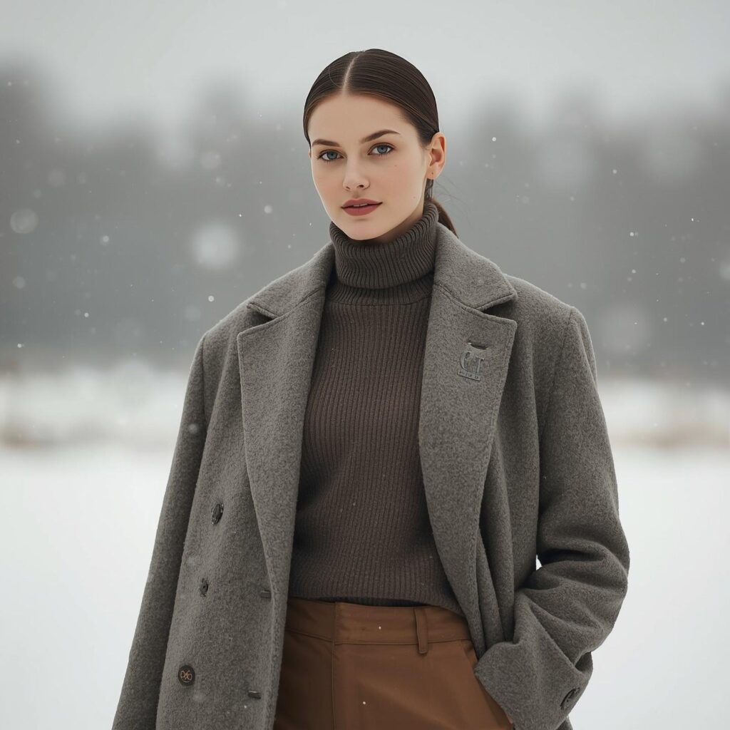 ongline coat with turtleneck and structured trousers in muted tones for Acubi fashion winter look