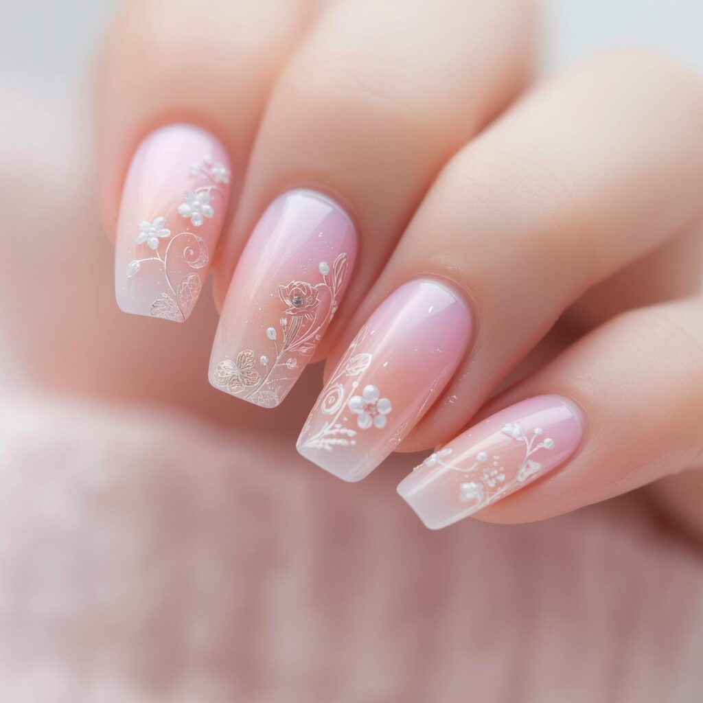 Nude aura nails with subtle gradient effect