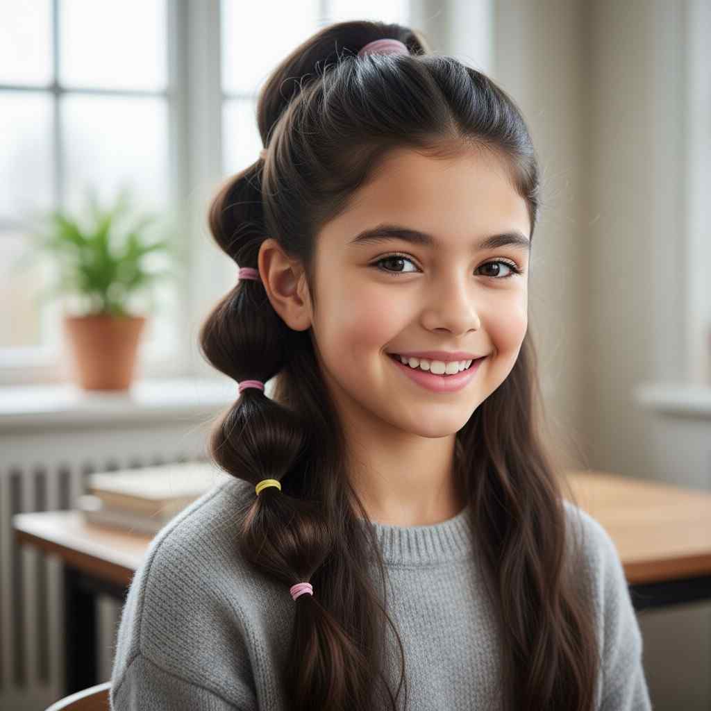 Bubble braid ponytail with elastics – playful and creative cute hairstyle for girls