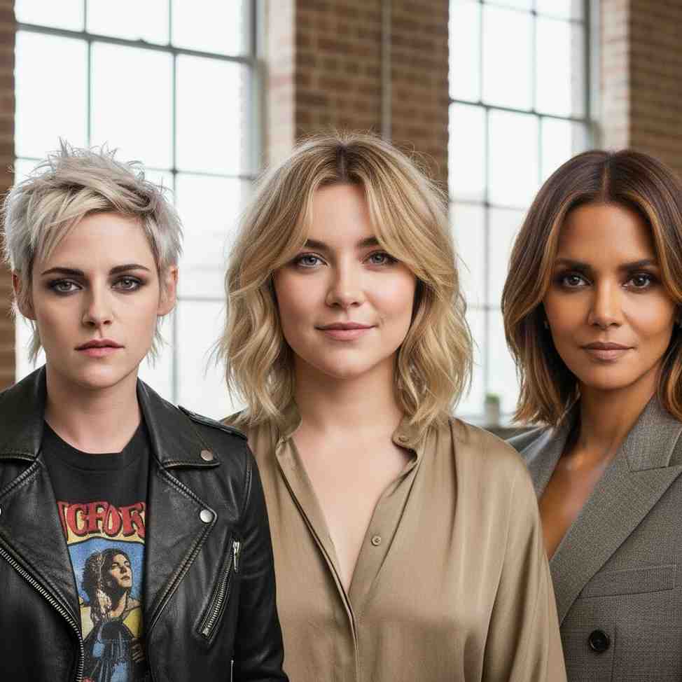 Celebrities showcasing different variations of the bixie haircut