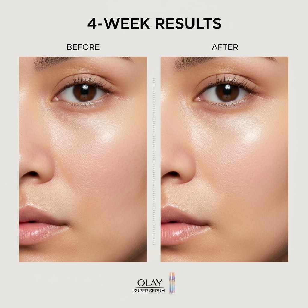 Comparison of skin texture and brightness before and after using Olay Super Serum for four weeks