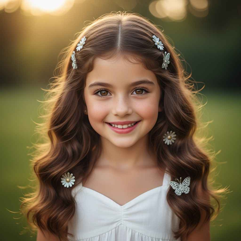 Loose curls with cute clips – romantic and stylish cute hairstyle for girls