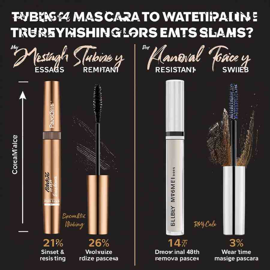 Side-by-side chart comparing tubing mascara to waterproof and regular mascaras in smudge resistance, removal ease, and wear time