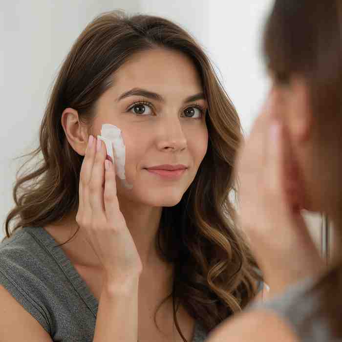 Woman applying moisturizer as part of skincare routine – honest product reviews on The Beauty Duty