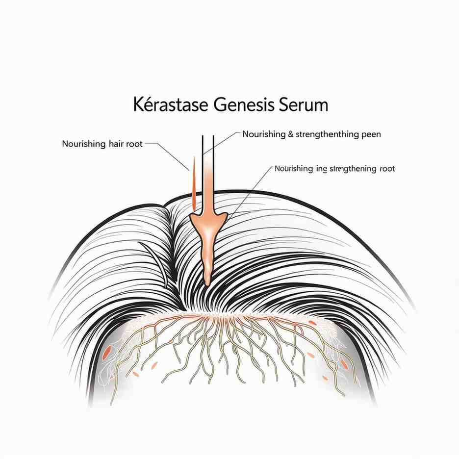 Infographic showing how Kerastase Genesis Serum penetrates the scalp and strengthens hair roots