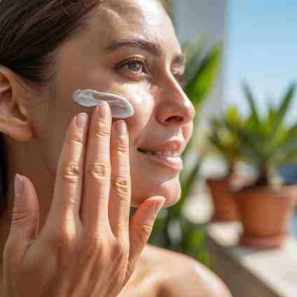 Correct amount of the best sunscreen for face being applied using the two-finger method.