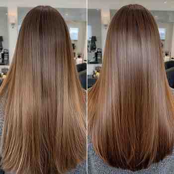 Before and after results showing smooth and shiny hair after Fino Hair Mask use.